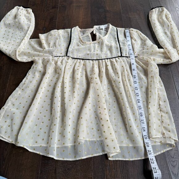 English Factory Women's Long Sleeve Gold Polka Chiffon Babydoll Blouse Top Small - Picture 5 of 5